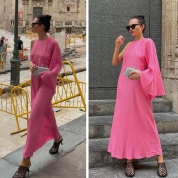 Zara dress cape oversize kimono blogger pink maxi long wedding party summer - Picture 4 of 13